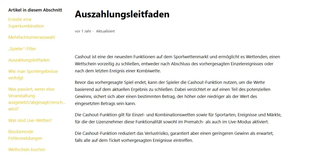 Hilfeseite von Planetwin365 zum Cash-out mit einer Darstellung des Wettscheins