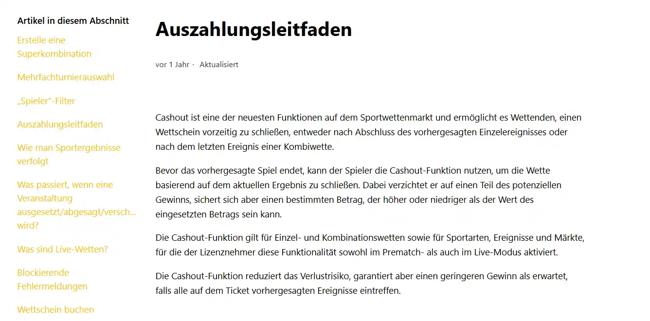 Hilfeseite von Planetwin365 zum Cash-out mit einer Darstellung des Wettscheins